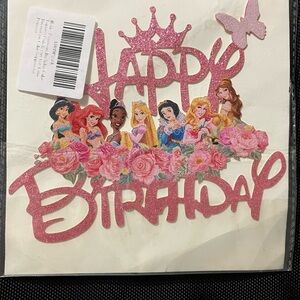 Princess Birthday Cake Topper with Pink Glitter